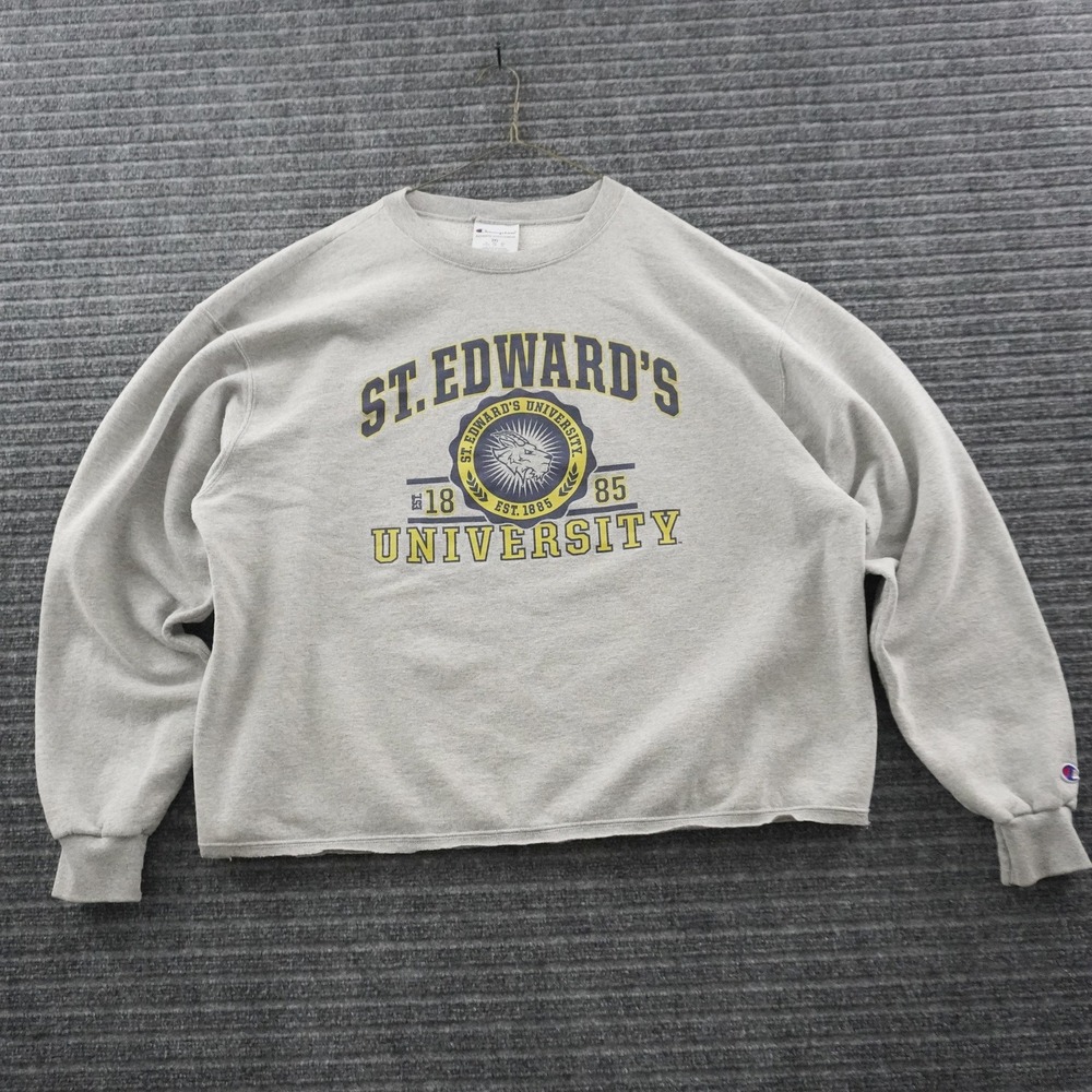 Champion St. Edward's University Sweatshirt Mens 2XL Gray Raw Hem Graphic
